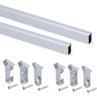 Satz von 2 x 1,15m Silk Garderobenstangen mit Halterungen, Aluminium und Kunststoff, Matt eloxiert - Emuca von EMUCA