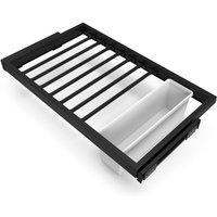 Set aus 7 Hosenträgern, 1 Tablett und sanft schließendem Gleitrahmen für Kleiderschränke, verstellbar, Modul 800mm, Schwarz texturiert - Emuca Set aus 7 Hosenträgern, 1 Tablett und sanft schließendem Gleitrahmen für Kleiderschränke, verstellbar, Modul 800mm, Schwarz texturiert - Emuca von EMUCA