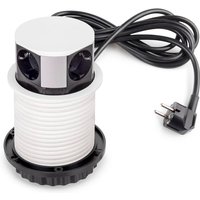 Vertikal Push abnehmbare Mehrfachsteckdose durchmesser 100mm, 3 Schuko-Stecker, 1 usb Typ a, 1 usb Typ c, Stahl und Kunststoff, Weiß - Emuca von EMUCA