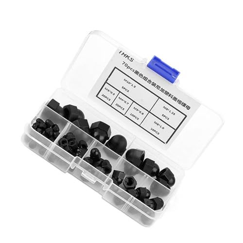 EMUKOEP 70 Stück M3/M4/M5/M6/M8/M10 Nylon Acorn Headnuts der Kuppel Hexagonalen Nüsse (Schwarz) von EMUKOEP