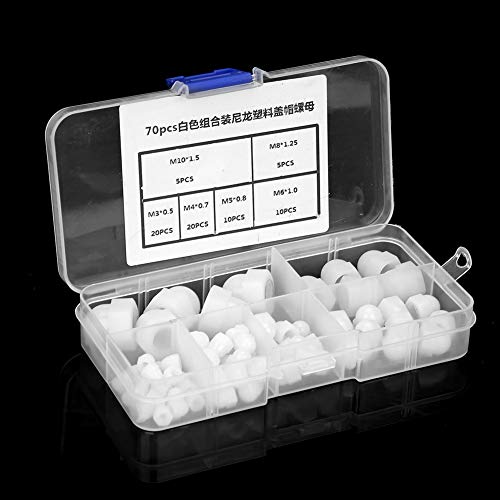 EMUKOEP 70 Stück M3/M4/M5/M6/M8/M10 Nylon Acorn Headnuts der Kuppel Hexagonalen Nüsse (Weiß) von EMUKOEP