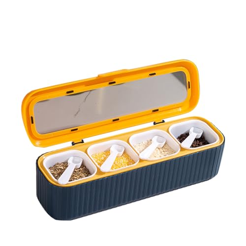 Gewürz-Aufbewahrungsbox, Versiegelt, 4 Fächer, Gewürzbehälter-Set, Haushalts-Aufbewahrungsbehälter, Gewürzgläser mit Löffel (EMUKOEPfowmnsx5g7-11) von EMUKOEP
