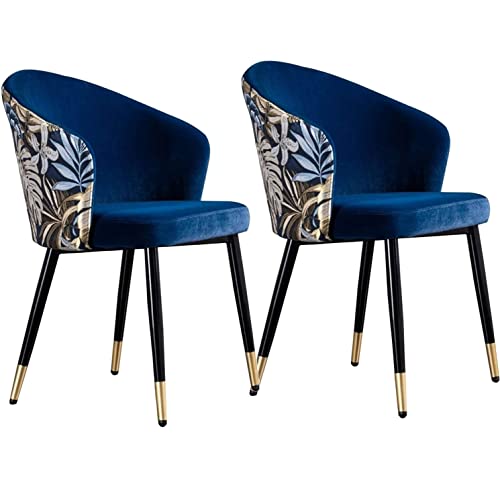 EMUR Modern Kitchen Velvet Dining Chairs Set of 2 Living Room Armchairs with Black Steel Legs Velvet Seat and Embroidery Backrests Makeup Chair Dining Chairs (Color : Royal Blue) von EMUR