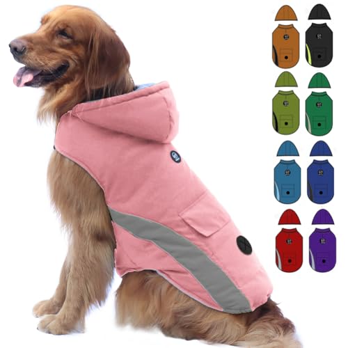EMUST Dog Cold Weather Coat, Waterproof Dog Jackets for Large Dogs with Reflective Strip, Cozy Large Dog Coats for Winter, Thick Windproof Dog Winter Clothes for Puppy, L/Pink von EMUST