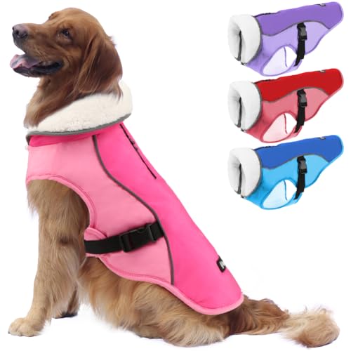 EMUST Dog Cold Weather Coats, Fleece Lining Small/Medium/Large Dog Jacket for Winter, Warm Warm Dog Winter Clothes for Large Dogs, New Pink, XL von EMUST