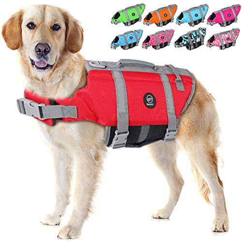 EMUST Dog Life Preserver, Dog Flotation Vest zum Schwimmen, Beach Bootfahren mit hohem Auftrieb, Dog Flotation Vest für kleine/mittelgroße/große Hunde, neu Rot, M von EMUST