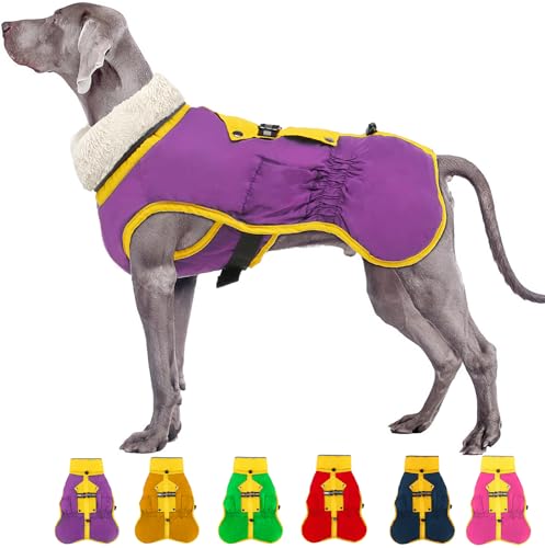 EMUST Hundemantel für den Winter, Fleece-Rollkragen-Hundemantel für drinnen und draußen, warme Hundewesten für den Winter, Hundekleidung für extra große Hunde, Lila XXL von EMUST