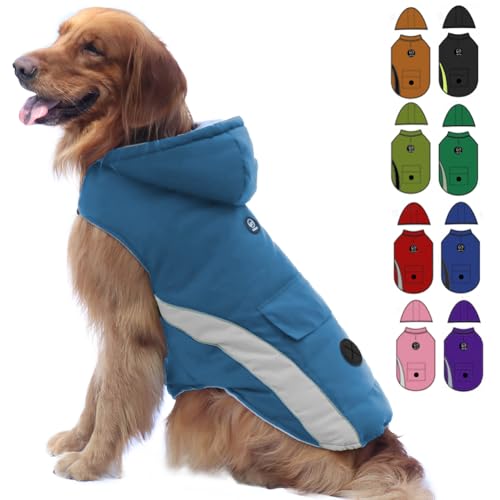 EMUST Dog Winter Coats, Hooded Cold Winter Dog Jackets, Windproof Dog Coats for Medium Dogs for Winter, Dog Hoodie for Puppy Medium Dogs, M/Light Blue von EMUST