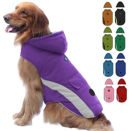 EMUST Dog Winter Coats, Hooded Cold Winter Dog Jackets, Windproof Dog Coats for Medium Dogs for Winter, Dog Hoodie for Puppy Medium Dogs, M/Purple von EMUST