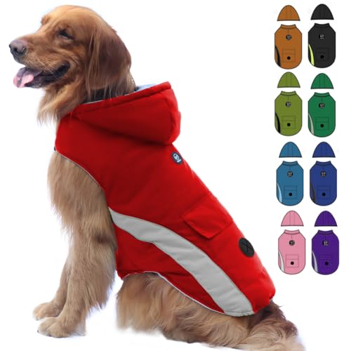 EMUST Dog Winter Jackets, Windproof Winter Dog Coats with Hood, Large Dog Jackets for Winter, Thick Dog Fleece Coat with Pocket for Extra Large Dogs, XL/New Red von EMUST