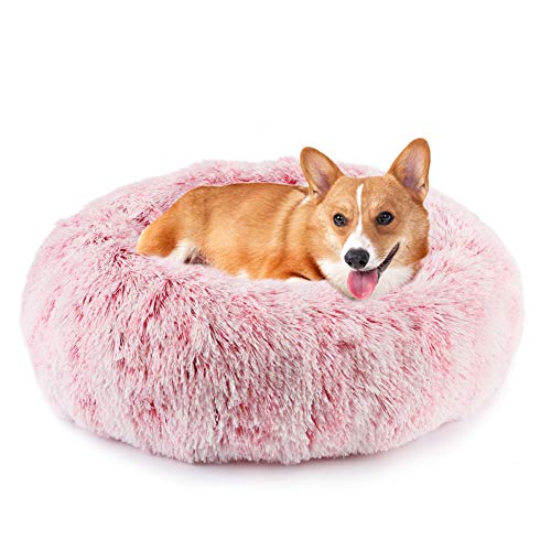 EMUST Katzenbett Hundebett Flauschig Rund und Waschbar Katzenkissen Donut Plüsch Katzenschlafplatz Kuscheliges Hundekissen für Kleine, Mittelgroße und Große Katzen Hunde, 60cm Rosa von EMUST