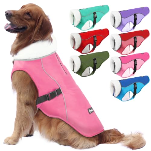 EMUST Hundewintermantel, dicke winddichte Winter-Hundejacke, Haustier-Hundewintermantel für kleine/mittlere bis große Hunde, Rosa, XXL von EMUST