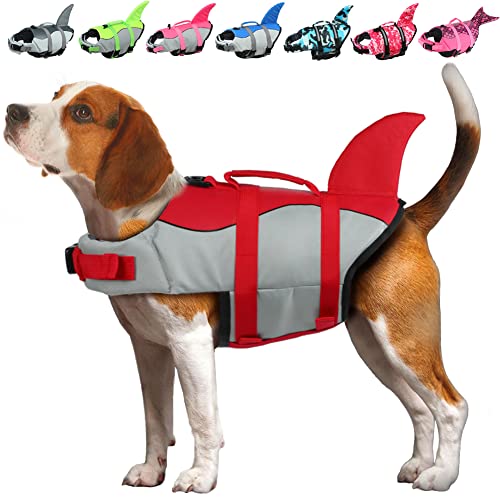 EMUST Hunde Schwimmweste, verstellbare kleine/mittelgroße/große Hundeschwimmweste für Wassersicherheit Haustier Schwimmweste mit Rettungsgriff Sicherheitsweste für Schwimmbad Strand Bootfahren,(M,Rot) von EMUST