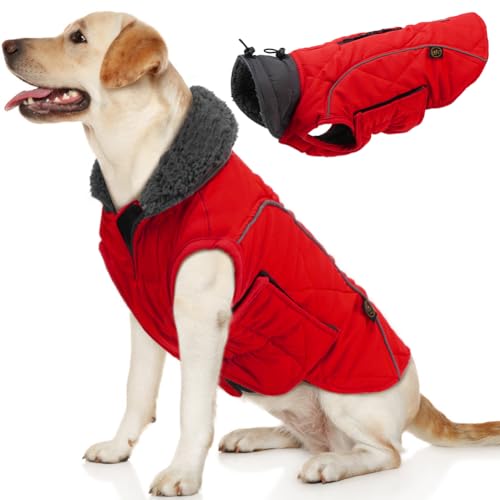 EMUST Hundejacke Winter, Kaltwettermäntel für Hunde, weiche Wintermantel für mittelgroße Hunde, Hundewinterweste für kleine, mittelgroße Hunde, NeuRot, L von EMUST