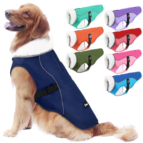 EMUST Winterhundejacke, kuschelige winddichte Hundejacke für kaltes Wetter, einfarbig, für mittelgroße Hunde, Blau, M von EMUST