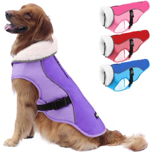 EMUST Hundemantel, Winter, wasserdichte Hunde-Schneejacke für den Winter, verstellbar, klein/mittel/groß für den Winter, Neu Violett, L von EMUST