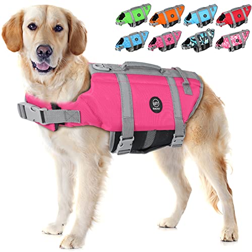 EMUST Hundeschwimmwesten, reflektierend, verstellbar, mit verbessertem Auftrieb und Rettungsgriff zum Schwimmen, neu Solid Pink, L von EMUST