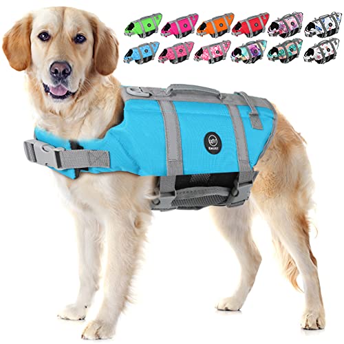 EMUST Hundeschwimmwesten reflektierend & verstellbar Schutzweste mit verbessertem Auftrieb & Rettungsgriff zum Schwimmen, 2XL, neu Solid Blue von EMUST