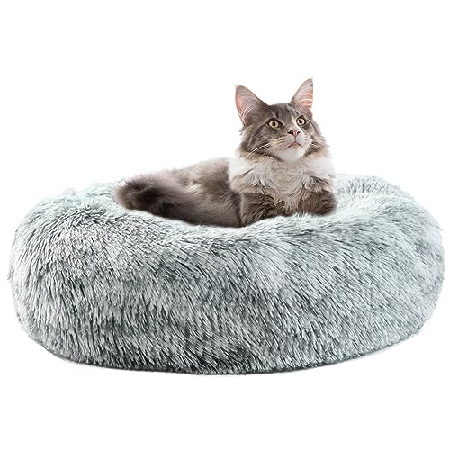 EMUST Katzenbett Flauschig Hundebett Rund Waschbar Hunde Bett Donut Plüsch Kuschelbett, Weich Haustierbett für Kleine und Mittelgroße Katzen Hunde, 40cm Batik-Hellgrau von EMUST