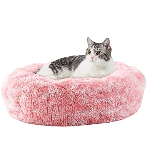 EMUST Katzenbett Flauschig Hundebett Rund Waschbar Hunde Bett Donut Plüsch Kuschelbett, Weich Haustierbett für Kleine und Mittelgroße Katzen Hunde, 40cm Batik-Pink von EMUST