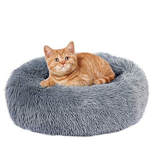 EMUST Katzenbett Flauschig Hundebett Rund Waschbar Hunde Bett Donut Plüsch Kuschelbett, Weich Haustierbett für Kleine und Mittelgroße Katzen Hunde, 40cm Dunkelgrau von EMUST