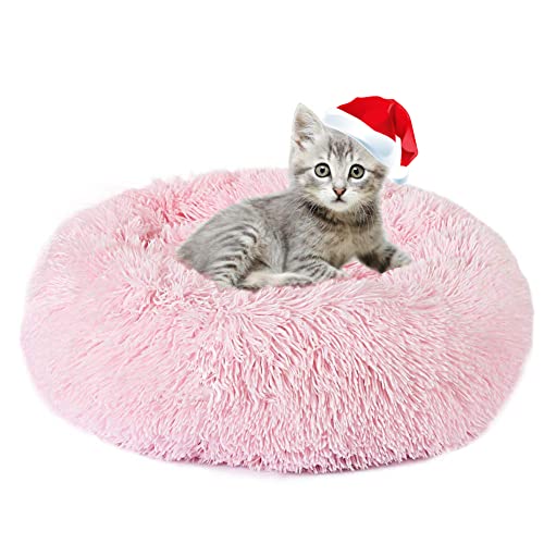 EMUST Katzenbett Flauschig Hundebett Rund Waschbar Hunde Bett Donut Plüsch Kuschelbett, Weich Haustierbett für Kleine und Mittelgroße Katzen Hunde, 40cm Pink von EMUST