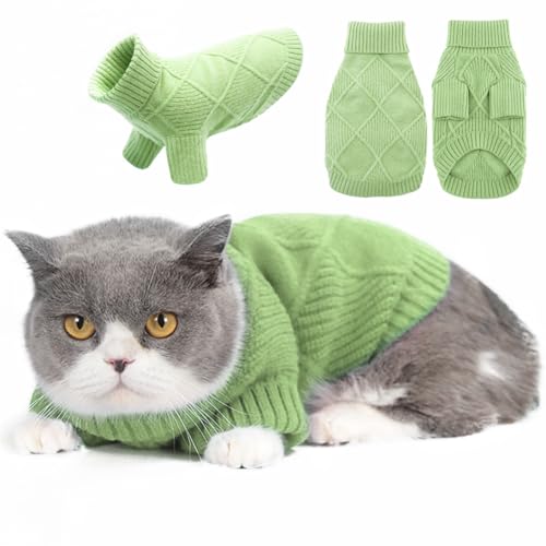 EMUST Katzenpullover, elastischer extra Kleiner Hundepullover mit Ärmel für Herbst & Winter, warme Welpenpullover für kleine Hunde für den Urlaub, Grün XS von EMUST