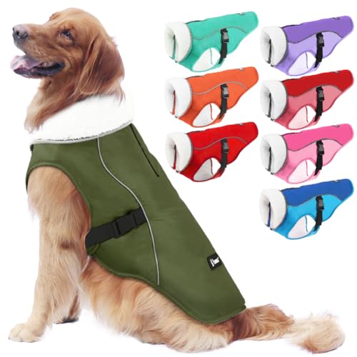 EMUST Hundemantel, Winddichte Hundebekleidung für kaltes Wetter, Reflektierende Wintermäntel für Hunde, Warme Welpenjacke für Kalten Winter, Grün, S von EMUST