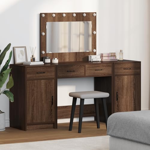 EMYRLXQW 3-teiliges Schminktisch-Set mit LED in schwarzer Eiche Holzwerkstoff EMYRLXQW 3-teiliges Schminktisch-Set mit LED in schwarzer Eiche Holzwerkstoff von EMYRLXQW