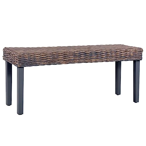 EMYRLXQW Bänke, Küchen- und Essbänke, 110 cm, Grau, Kubu-Rattan und massives Mahagoniholz von EMYRLXQW