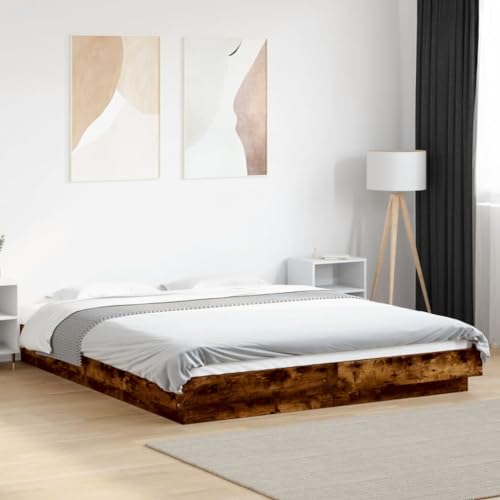 EMYRLXQW Betten & Zubehör, Betten & Bettrahmen, Bettgestell mit LED-Leuchten ohne Matratze, Raucheiche, 150 x 200 cm von EMYRLXQW