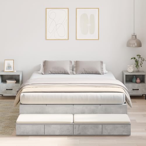 EMYRLXQW Betten & Zubehör, Betten & Bettrahmen - Bettgestell Beton Grau 135x190 cm von EMYRLXQW