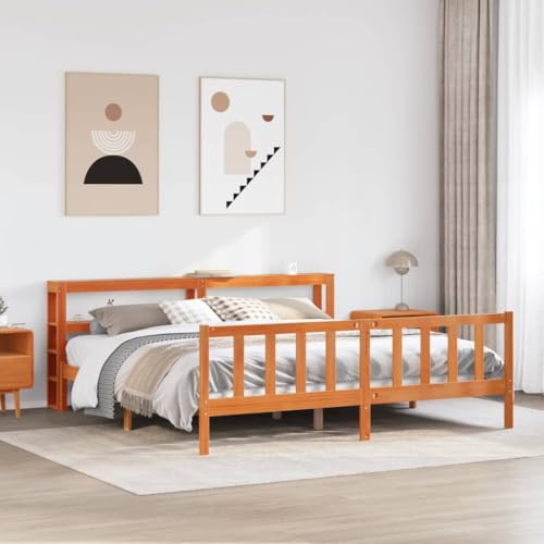 EMYRLXQW Betten & Zubehör, Betten & Bettrahmen-Bettgestell mit Kopfteil ohne Matratze, Wachsbraun, 180 x 200 cm, Super-Kingsize-Bett von EMYRLXQW