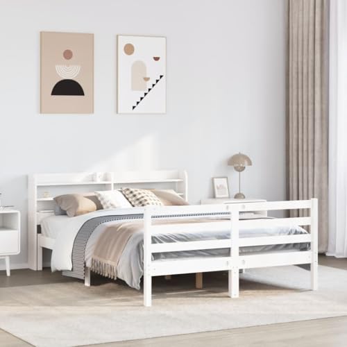 EMYRLXQW Betten & Zubehör, Betten & Bettrahmen - Bettgestell mit Kopfteil ohne Matratze Weiß 160x200 cm von EMYRLXQW