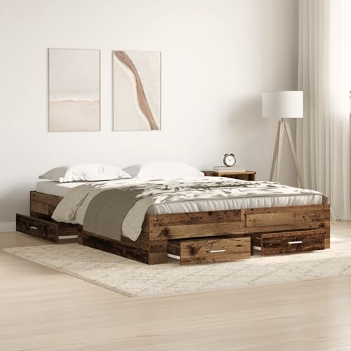EMYRLXQW Betten & Zubehör, Betten & Bettrahmen Bettgestell mit Schubladen Altes Holz 135x190 cm Holzwerkstoff von EMYRLXQW