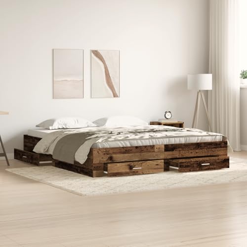 EMYRLXQW Betten & Zubehör, Betten & Bettrahmen Bettgestell mit Schubladen Altes Holz 180x200 cm Holzwerkstoff von EMYRLXQW