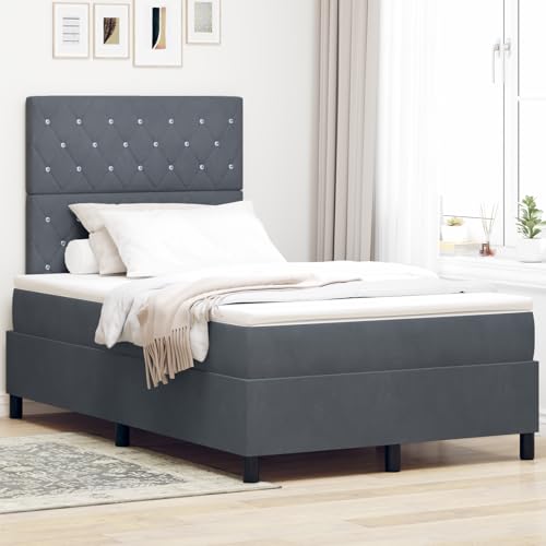 EMYRLXQW Betten & Zubehör, Betten & Bettrahmen - Boxspringbett mit Matratze & LED Dunkelgrau 120x200 cm Samt von EMYRLXQW