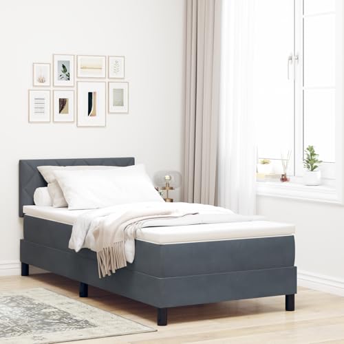 EMYRLXQW Betten & Zubehör, Betten & Bettrahmen - Boxspringbett mit Matratze & LED Dunkelgrau 90x200 cm Samt von EMYRLXQW