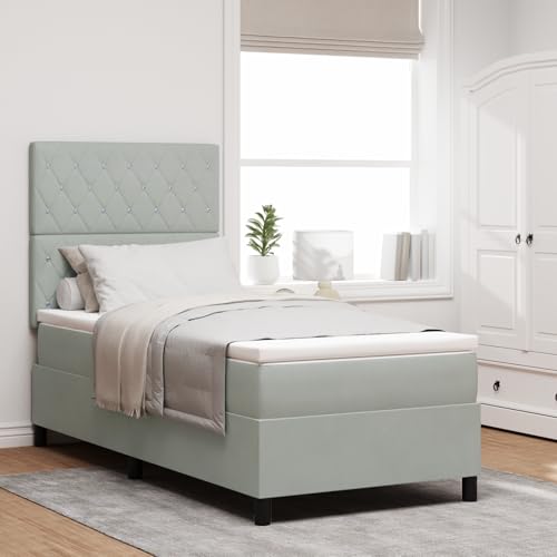 EMYRLXQW Betten & Zubehör, Betten & Bettrahmen - Boxspringbett mit Matratze & LED Hellgrau 90x190 cm Samt von EMYRLXQW