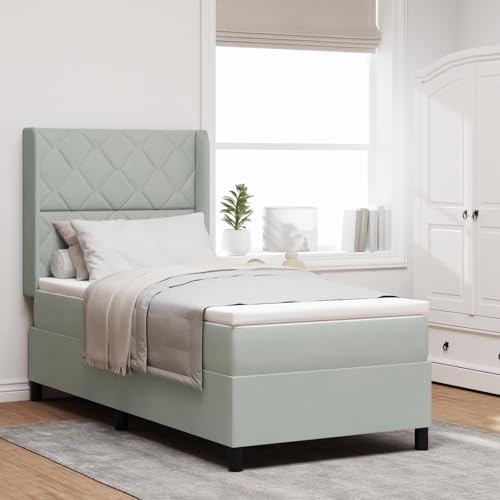 EMYRLXQW Betten & Zubehör, Betten & Bettrahmen - Boxspringbett mit Matratze & LED Hellgrau 90x200 cm Samt von EMYRLXQW