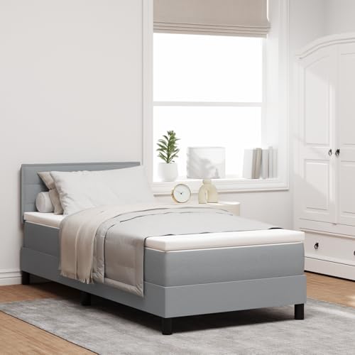 EMYRLXQW Betten & Zubehör, Betten & Bettrahmen - Boxspringbett mit Matratze & LED hellgrau 90x200 cm Stoff von EMYRLXQW