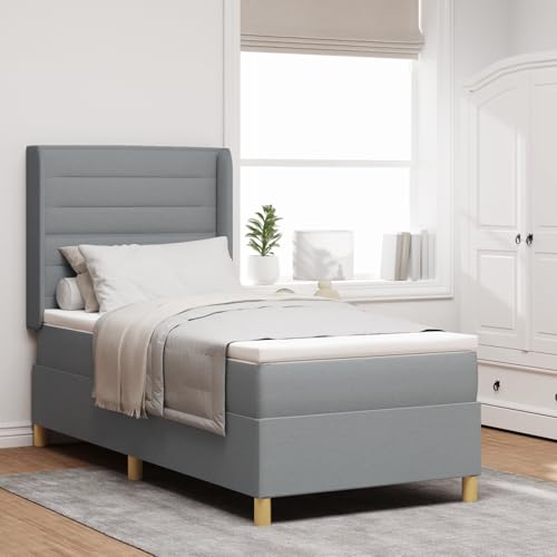EMYRLXQW Betten & Zubehör, Betten & Bettrahmen - Boxspringbett mit Matratze & LED hellgrau 90x200 cm Stoff von EMYRLXQW