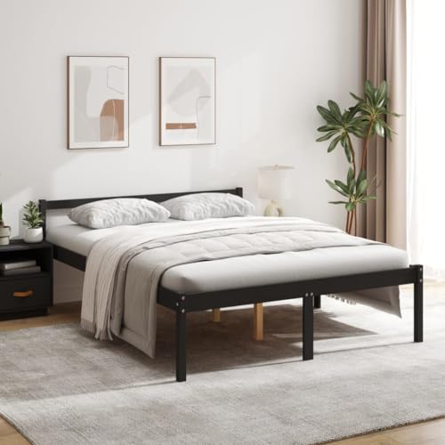 EMYRLXQW Betten & Zubehör, Betten & Bettrahmen-Seniorenbett ohne Matratze, schwarz, 150 x 200 cm, King-Size von EMYRLXQW