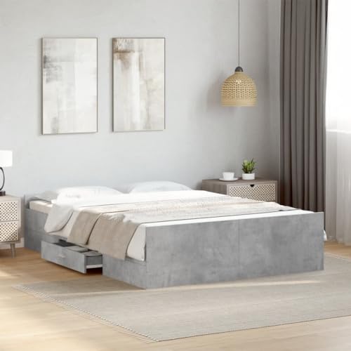 EMYRLXQW Bettgestell mit Schubladen ohne Matratze Beton Grau 135x190 cm Doppel von EMYRLXQW
