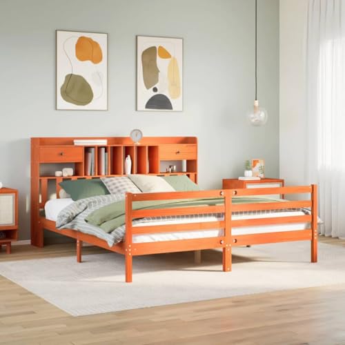 EMYRLXQW Bücherregal Bett ohne Matratze Wachs braun 180x200 cm Super King Massivholz Kiefer von EMYRLXQW