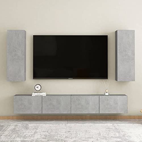 EMYRLXQW Entertainment Centers & TV-Ständer, 4-teiliges TV-Schrank-Set, Betongrau, Holzwerkstoff von EMYRLXQW