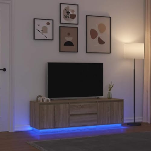 EMYRLXQW Entertainment Centers & TV-Ständer, TV-Schrank mit LED-Lichtern, Sonoma-Eiche, 160,5 x 41 x 50 cm von EMYRLXQW