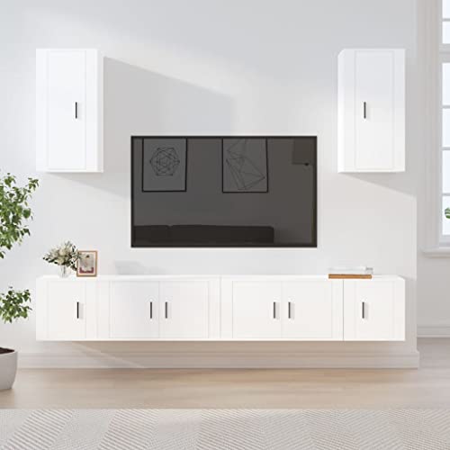 EMYRLXQW Entertainment Centers & TV-Ständer, Unterhaltungszentren und TV-Ständer, 6-teiliges TV-Schrank-Set, weißes Holzwerkstoff von EMYRLXQW