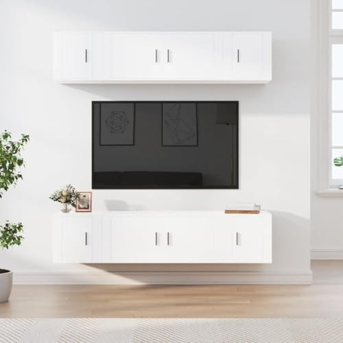 EMYRLXQW Entertainment Centers & TV-Ständer, Unterhaltungszentren und TV-Ständer, 6-teiliges TV-Schrank-Set, weißes Holzwerkstoff von EMYRLXQW