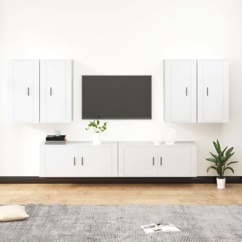 EMYRLXQW Entertainment Centers & TV-Ständer, Unterhaltungszentren und TV-Ständer, 6-teiliges TV-Schrank-Set, weißes Holzwerkstoff von EMYRLXQW